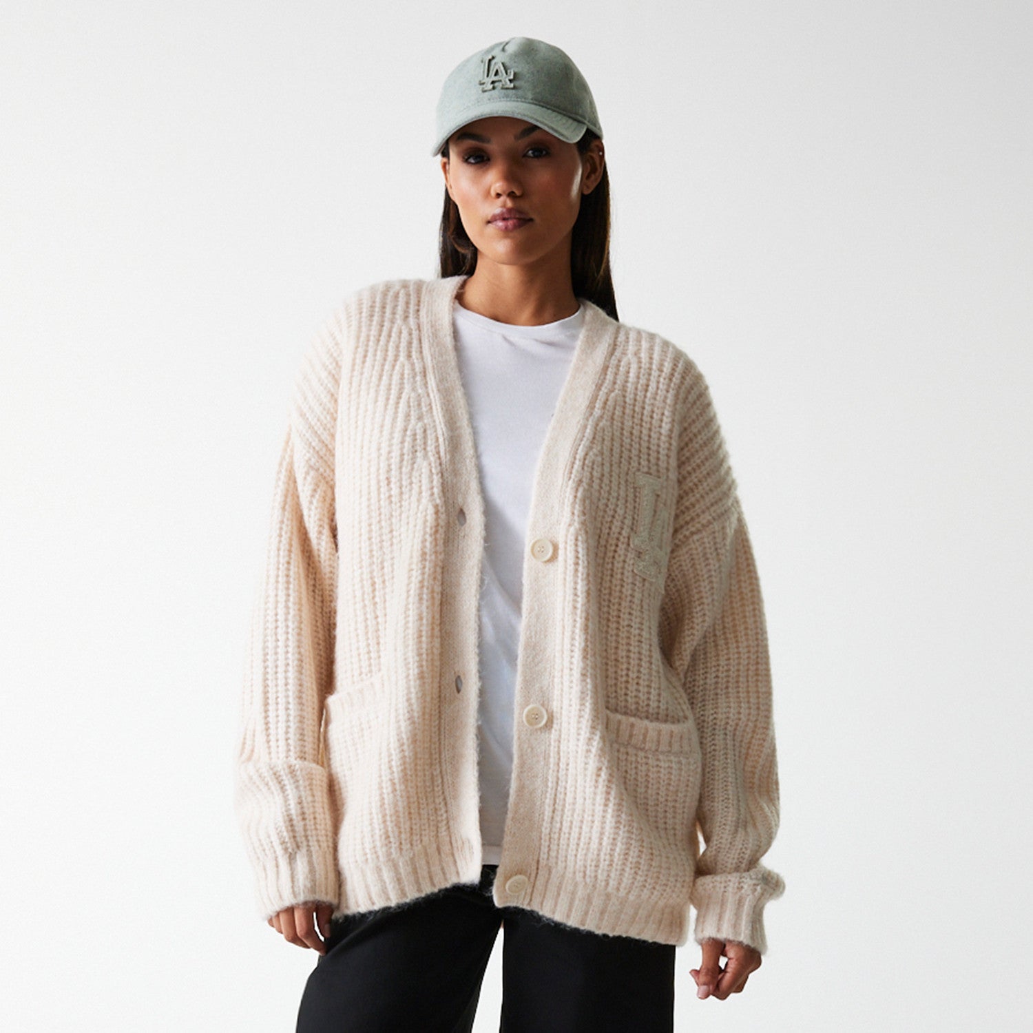 New Era - WMNS MLB KNIT CARDIGAN -	Los Angeles Dodgers - Light Beige - Headz Up 