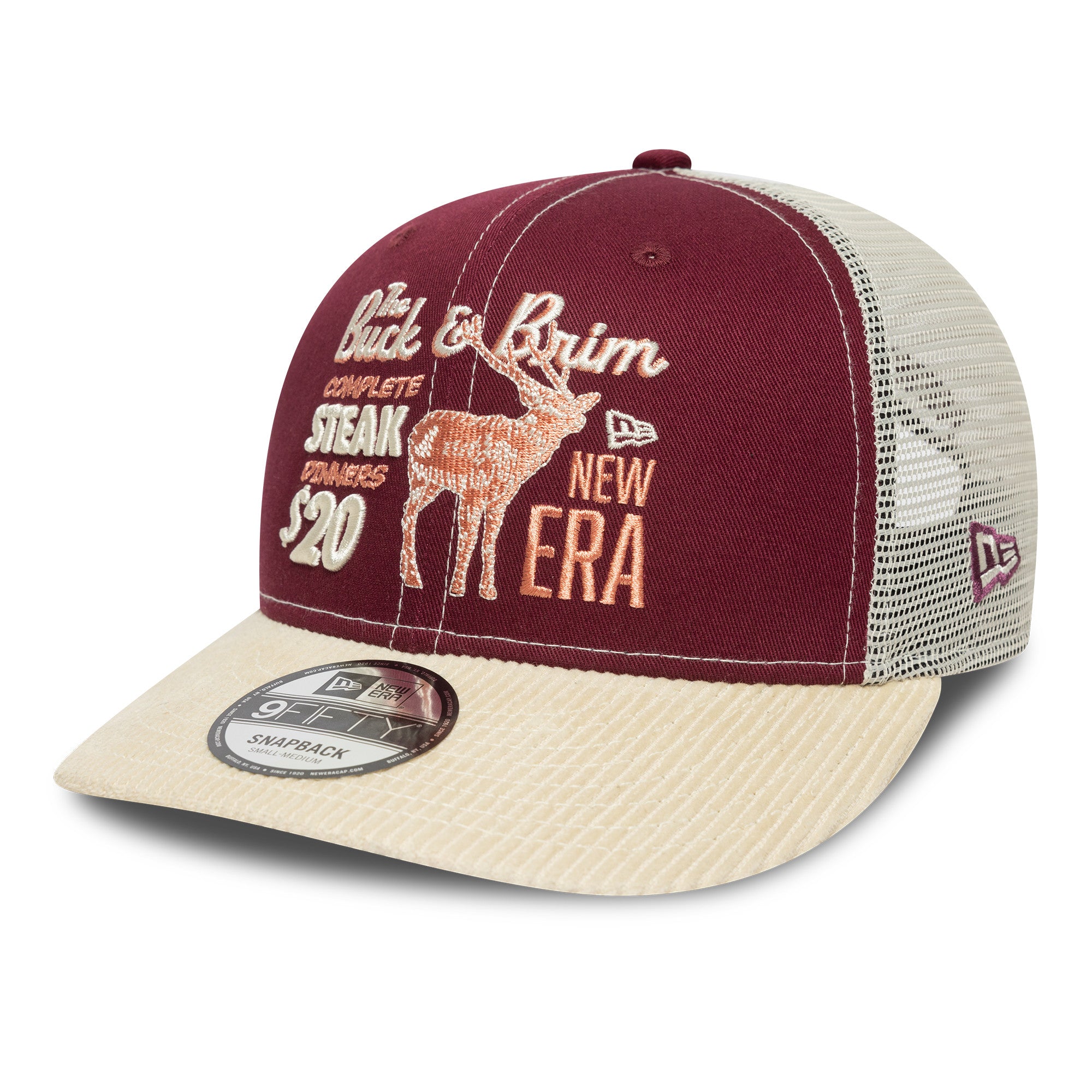 New Era - CORD - 9FIFTY Pre Curved Trucker Cap - Maroon - Headz Up 
