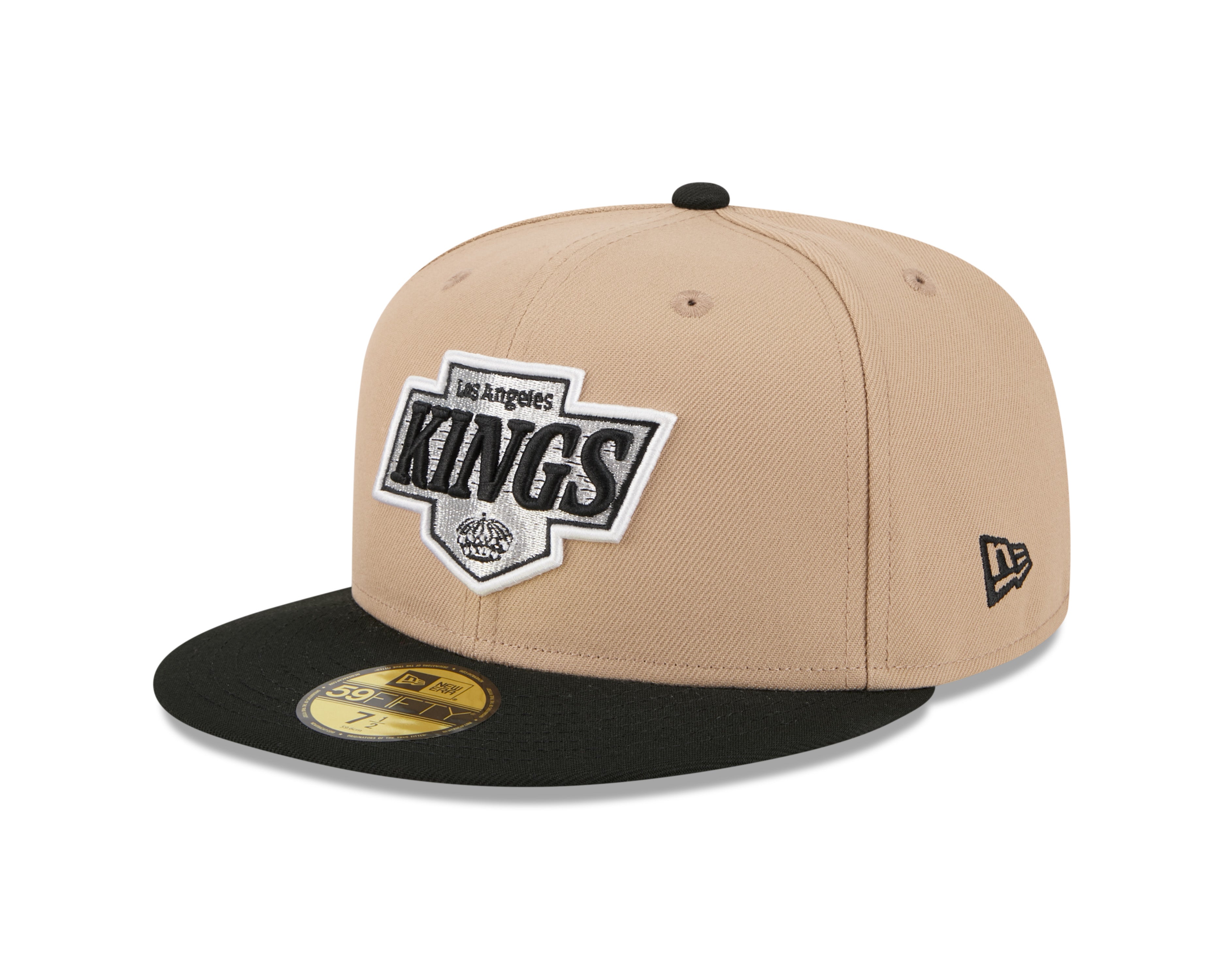 New Era 59FIFTY cap med Los Angeles Kings logo i camel og sort, flot fitted cap til fans af ishockey og sporthøjdepunkter.