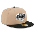 New Era 59FIFTY fitted kasket til Los Angeles Kings i kamel og sort med logo og flat hætte, klar til sport og fritid