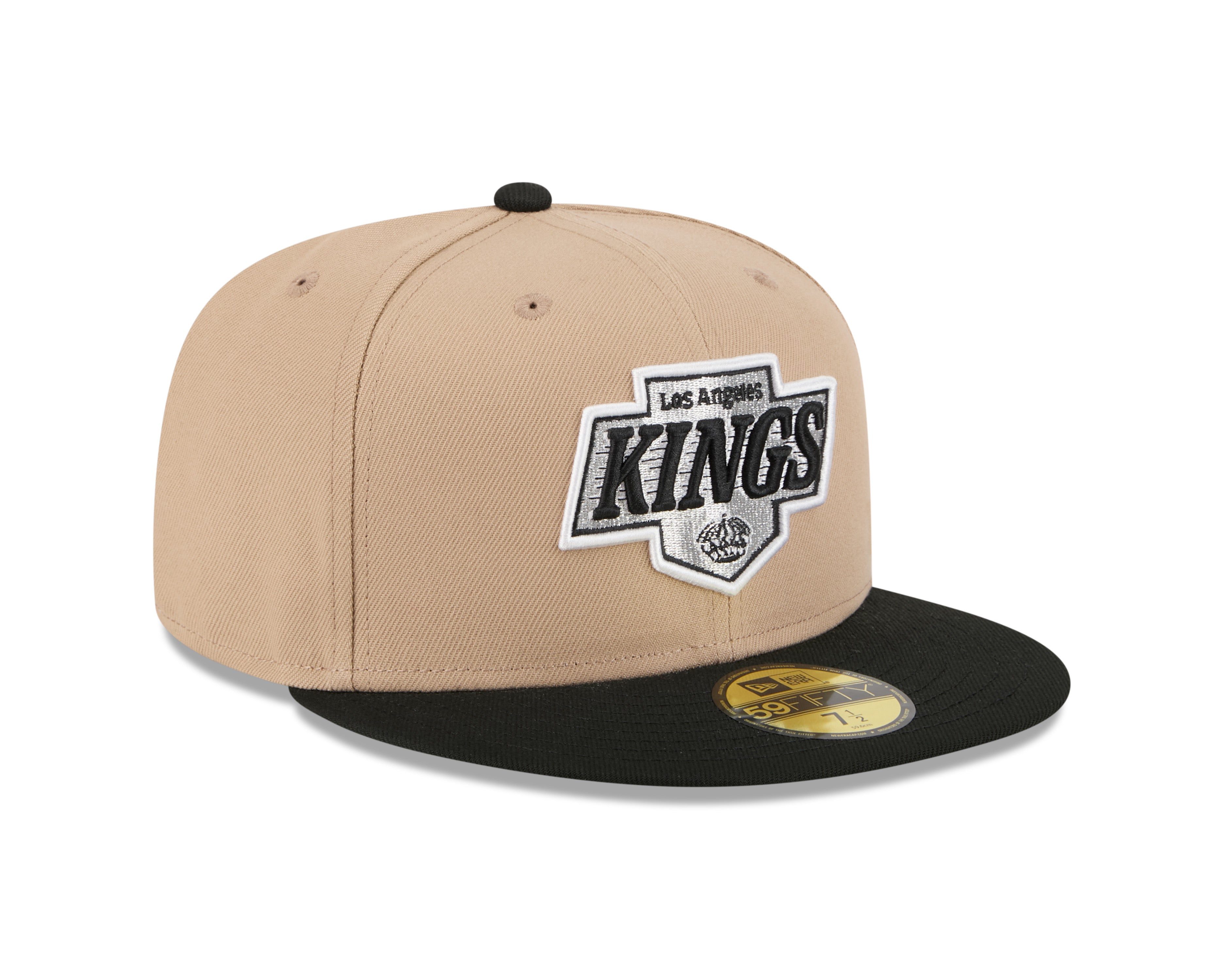 New Era 59FIFTY fitted kasket til Los Angeles Kings i kamel og sort med logo og flat hætte, klar til sport og fritid