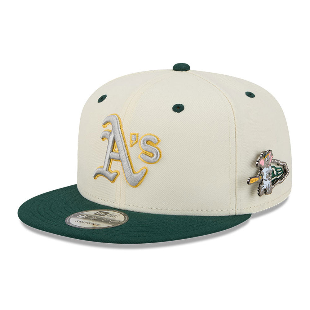 New Era - 9FIFTY Snapback - Oakland Athletics - MASCOT PIN - Chrome/Dark Green - Headz Up 