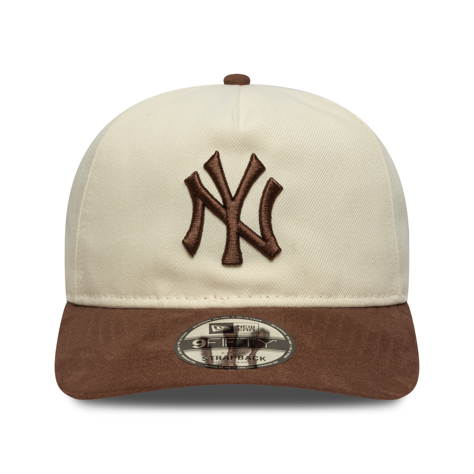 New Era - 9FIFTY A-frame Strapback - New York Yankees - SUEDE VISOR - Stone/Brown - Headz Up 