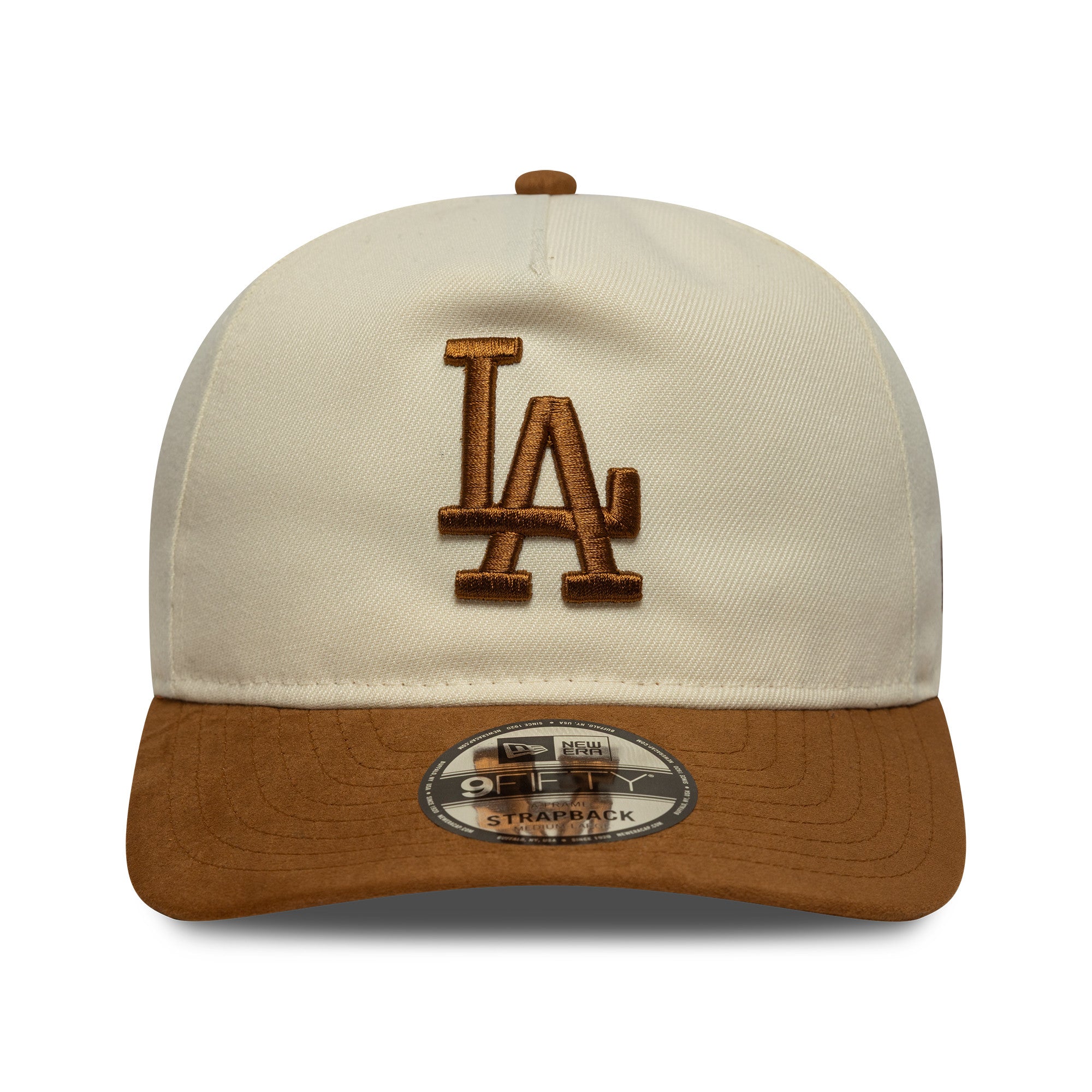 New Era - 9FIFTY A-frame Strapback - Los Angeles Dodgers SUEDE VISOR - Stone/Light Brown - Headz Up 