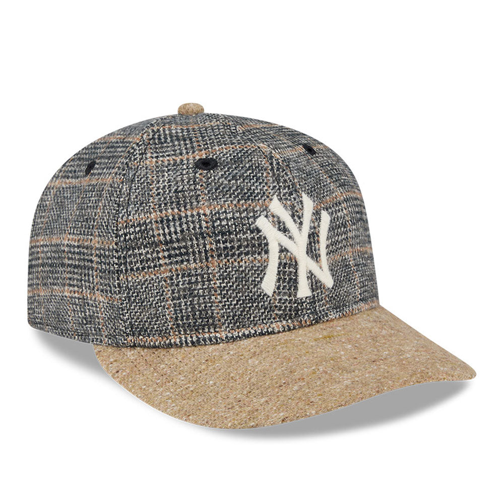 New Era 59FIFTY retro cap med vintage tweed, grå og kaki farver, med New York Yankees logo.