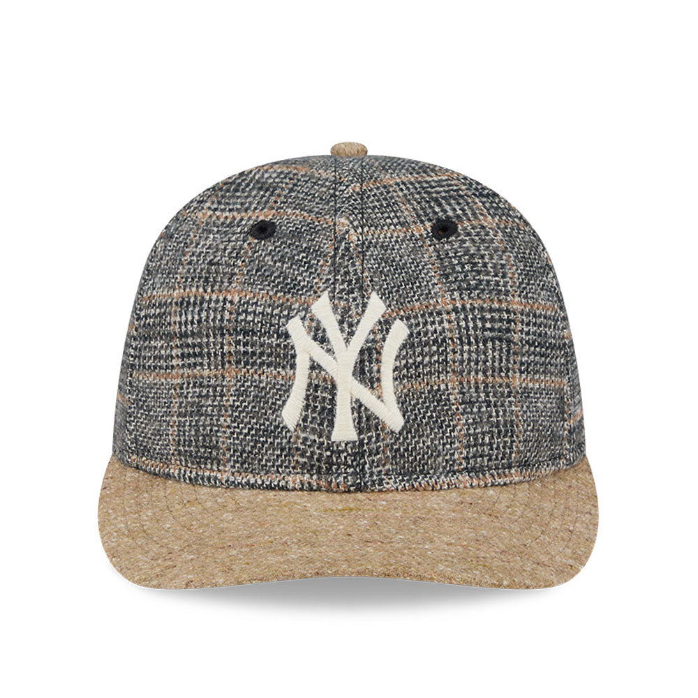 New Era 59FIFTY retro kasket med vintage tweed, grå og khaki farver, med New York Yankees logo, vises i billedet