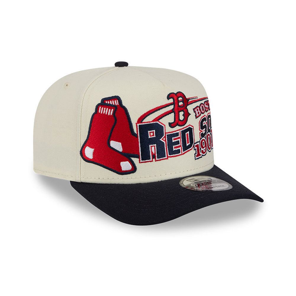 New Era 9FIFTY A-Frame snapback cap med Boston Red Sox logo i chrome og navy farver, klassisk baseball cap design.