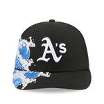 Sort New Era 59FIFTY fitted cap med Oakland Athletics logo og VISSURF-design, vises med flat visir og justerbar pasform