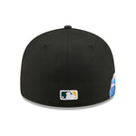 Sort New Era 59FIFTY fitted cap med Oakland Athletics-logo, VISSURF-design og flat top.