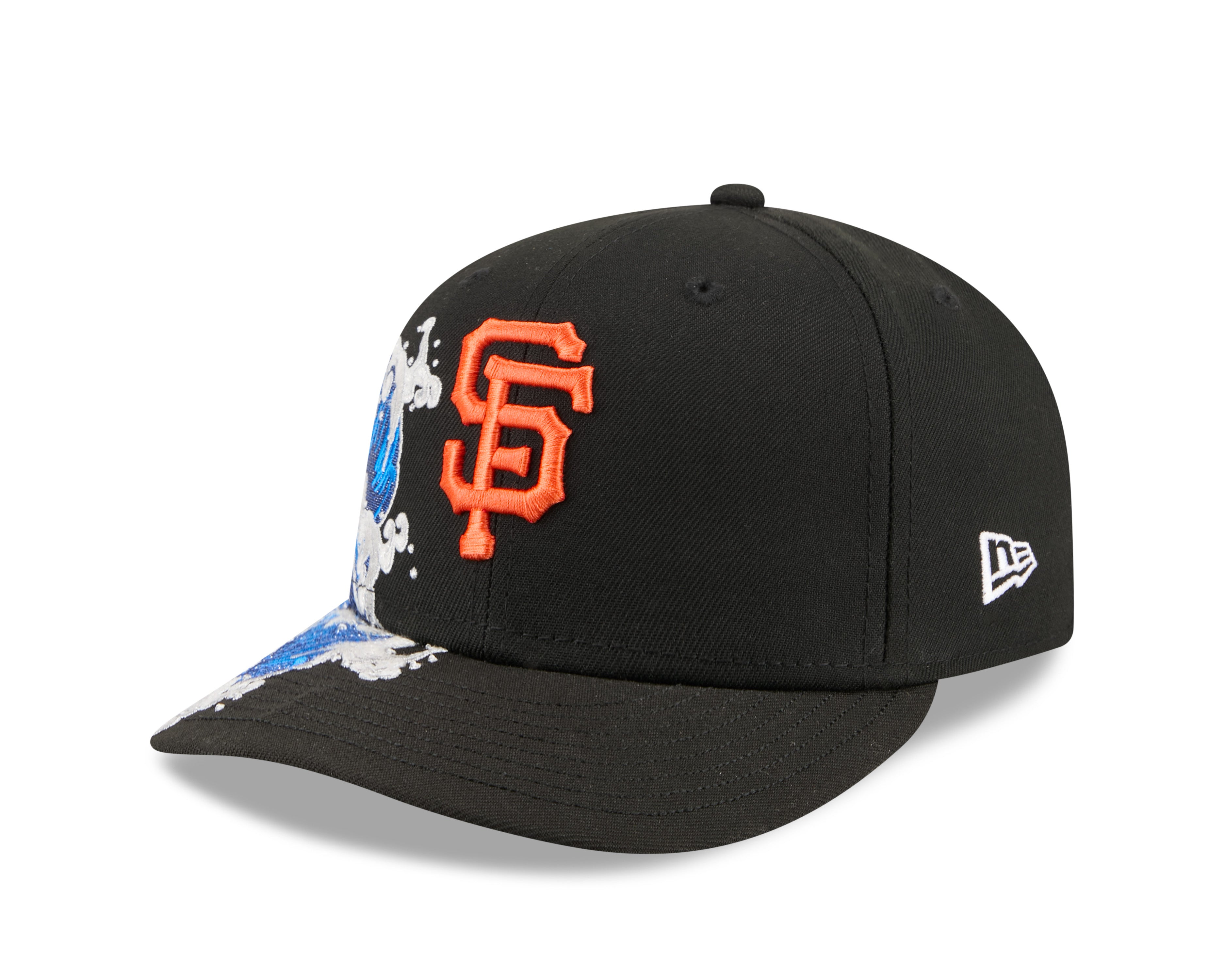 Sort New Era 59FIFTY Fitted Cap med San Francisco Giants logo, visning af capets front og flat top.