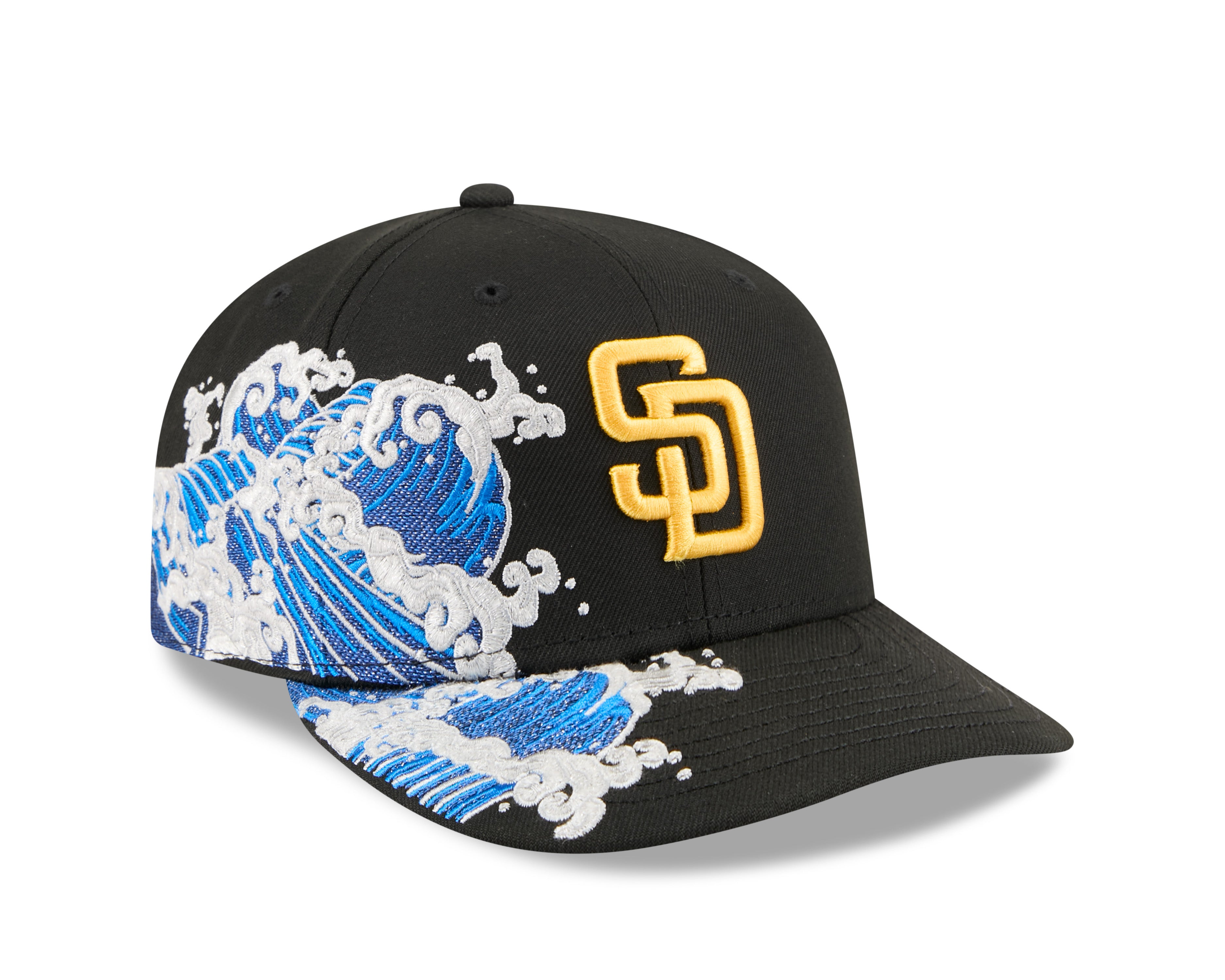 Sort New Era 59FIFTY fitted baseballkasket med San Diego Padres logo, visering og flat top.