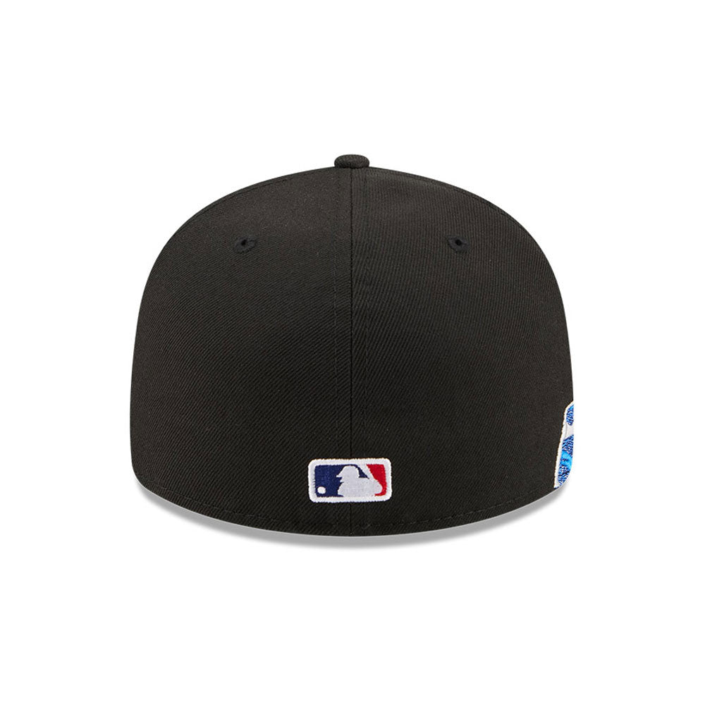 Sort New Era 59FIFTY fitted cap med Los Angeles Dodgers logo, synlig foran, i VISSURF-material.