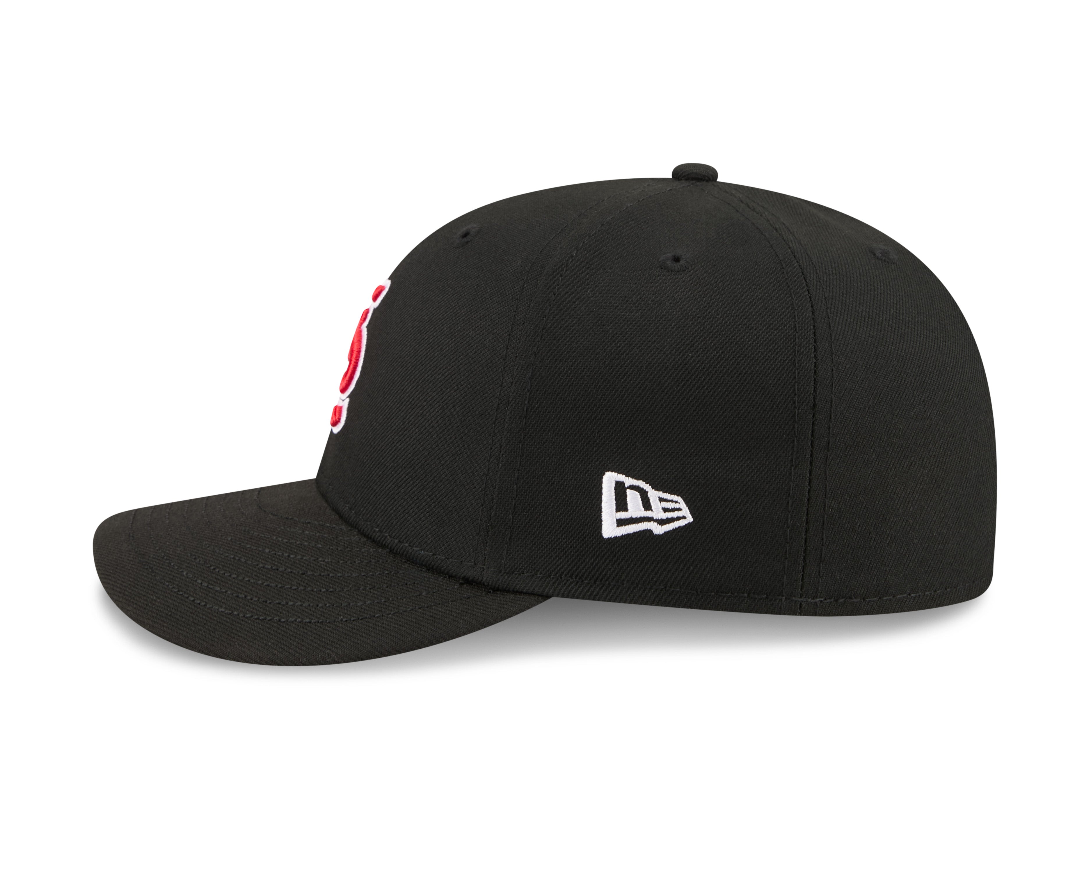 Sort New Era 59FIFTY fitted baseballkasket med St. Louis Cardinals logo, VISSURF design, set fra siden.