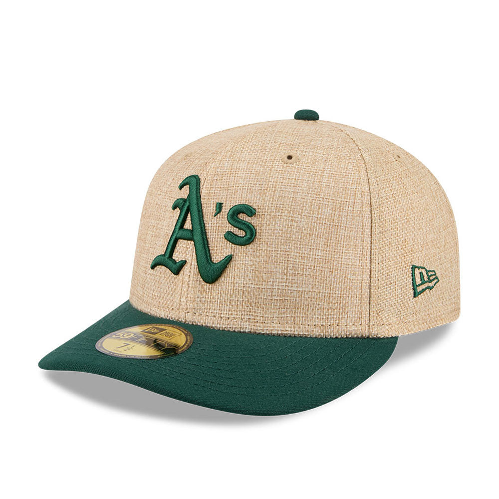 New Era 59FIFTY fitted cap med Oakland Athletics logo i twine materiale, sportstil og justerbar pasform.