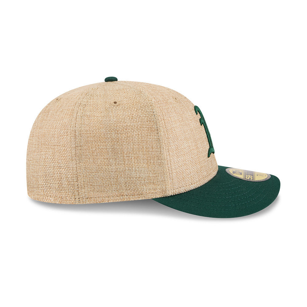 New Era 59FIFTY fitted cap med Oakland Athletics logo i twine-materialet og XTN-design, vist foran.