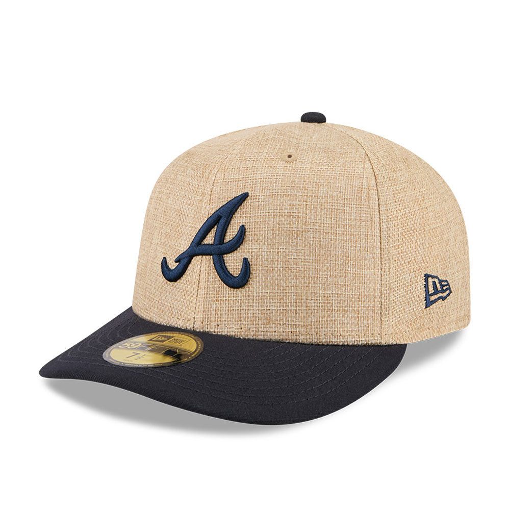 Sort New Era 59FIFTY fitted baseballkasket med Atlanta Braves logo og twine detaljer, størrelse XTN, foran og vises på billedet.