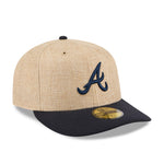 Sort New Era 59FIFTY fitted cap med Atlanta Braves logo i twine-tekstur, perfekt til fans og samlere.