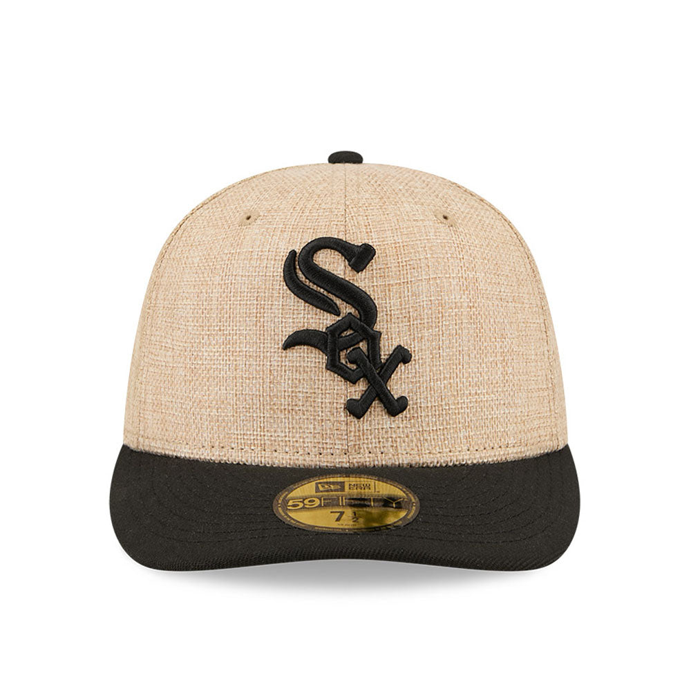Sort New Era 59FIFTY fitted cap med Chicago White Sox logo og twine-design, perfekt til sport og afslapning.