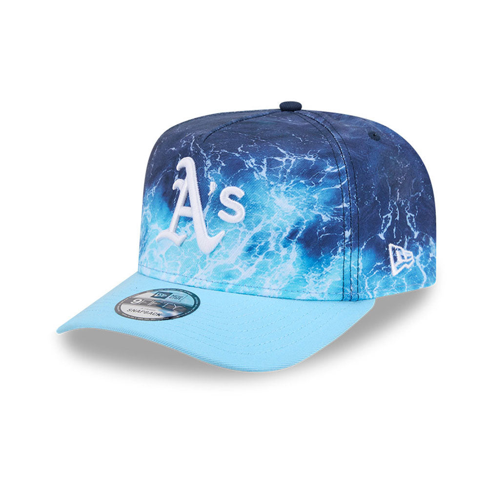 New Era Oakland Athletics 9FIFTY A-Frame snapback cap i pastel blå med MLB Deep Water design, justeret til fans og samlere.