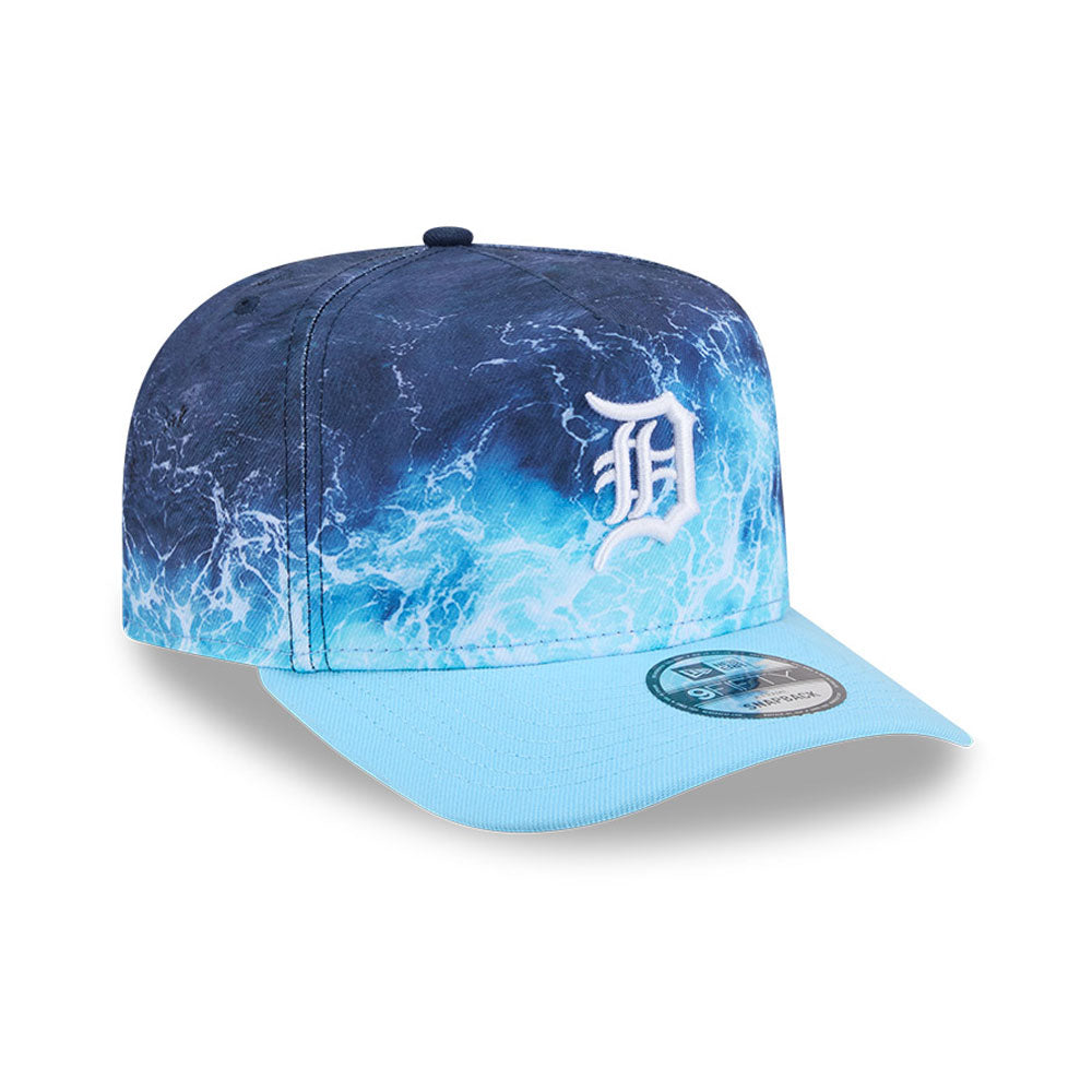 New Era Detroit Tigers 9FIFTY snapback kasket i pastelblå med A-Frame design og MLB Deep Water print