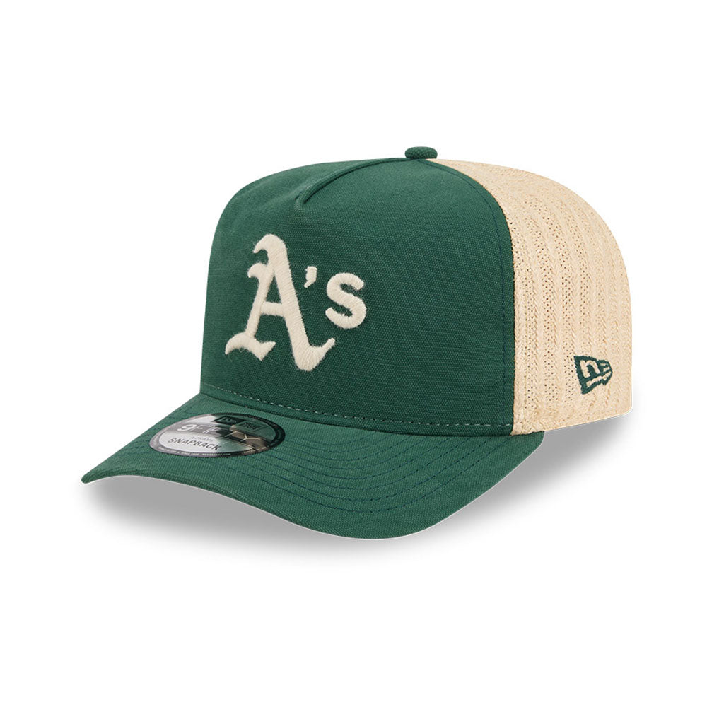 Sort New Era Oakland Athletics 9FIFTY A-Frame cap med grænet tekstur og snapback justering.