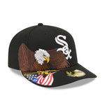 Sort New Era 59FIFTY fitted cap med Chicago White Sox logo og EAGLE-design, perfekt til baseballfans