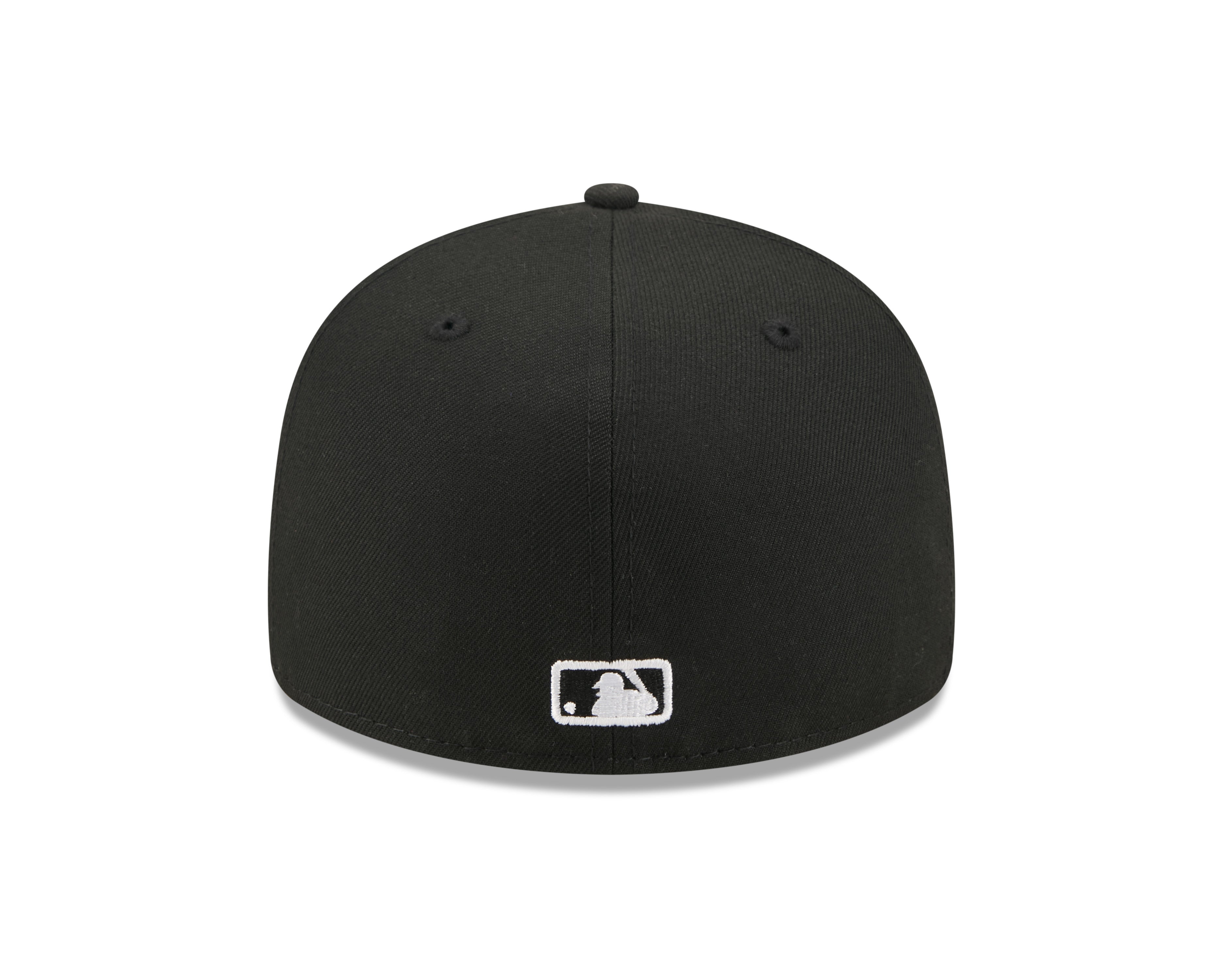 Sort New Era 59FIFTY fitted kasket med Mets logo og ørn-design, perfekt til baseballfans.