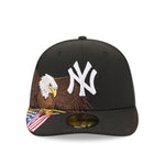 Sort New Era 59FIFTY fitted Yankees cap med Eagles-embossing, MLB-logo og flad visir.