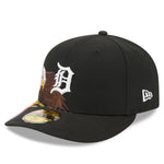 Sort New Era 59FIFTY fitted baseballkasket med Detroit Tigers logo og Eagle-design, perfekt til sport og fritid.