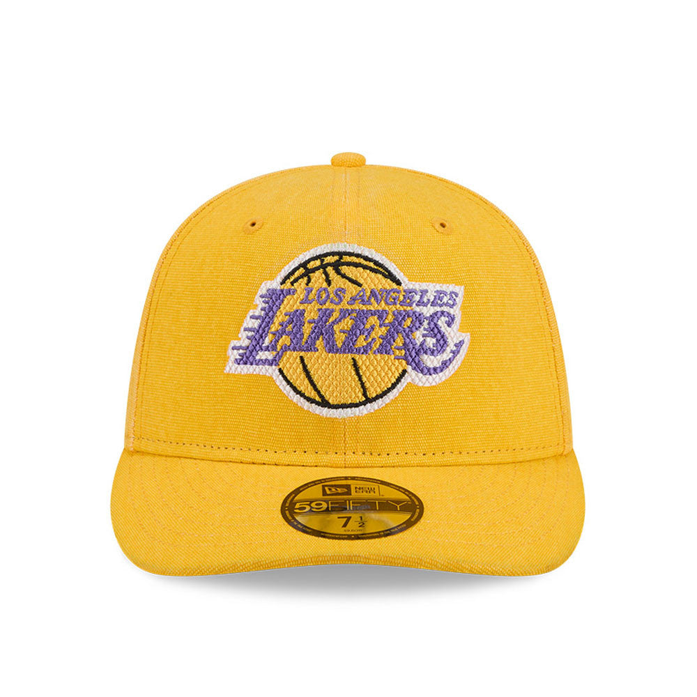 Dækkesag med gul New Era 59FIFTY Fitted Cap til LA Lakers, Hardwood Classic, foran set i klar visning