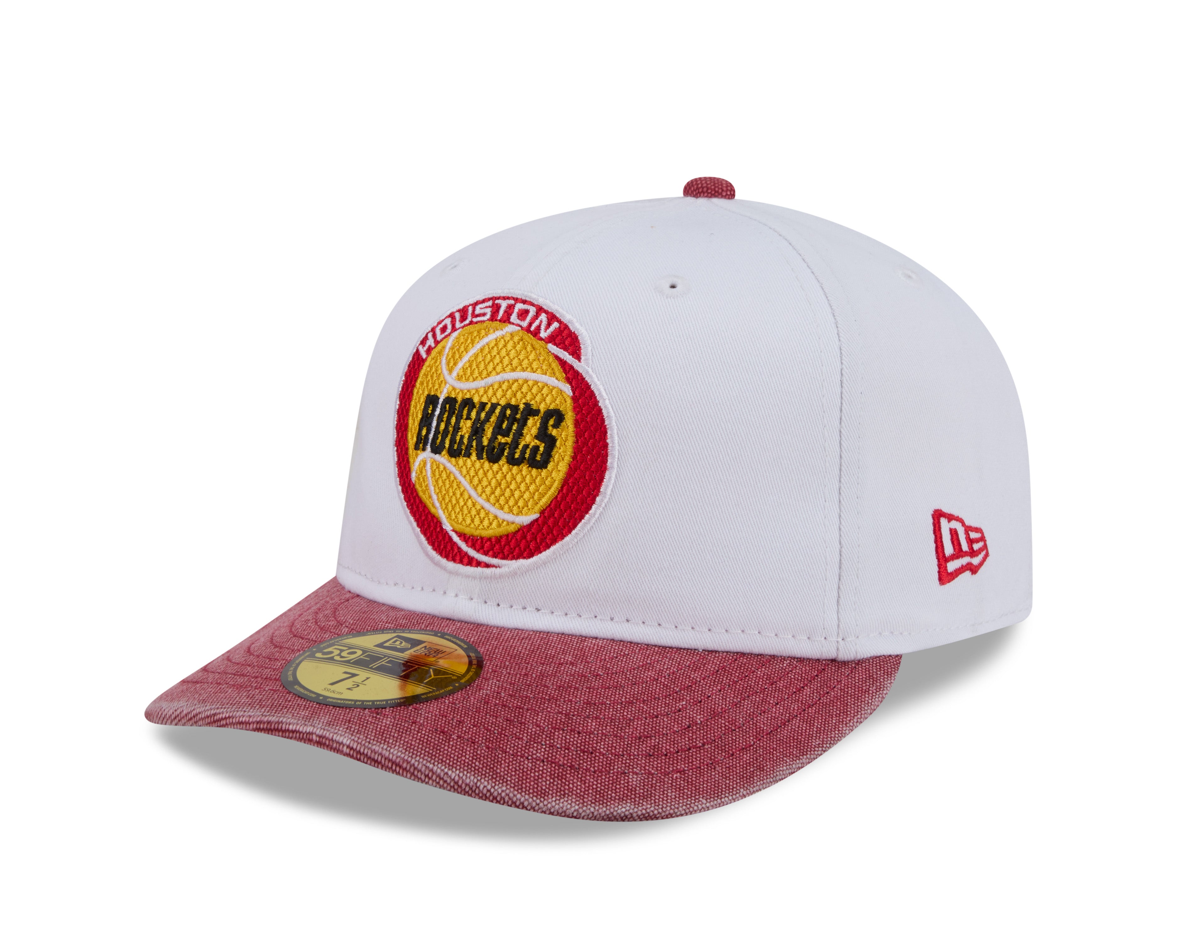 New Era 59FIFTY Houston Rockets fitted cap i hvid og rød med logo og sporty design, hardwood classic stil.