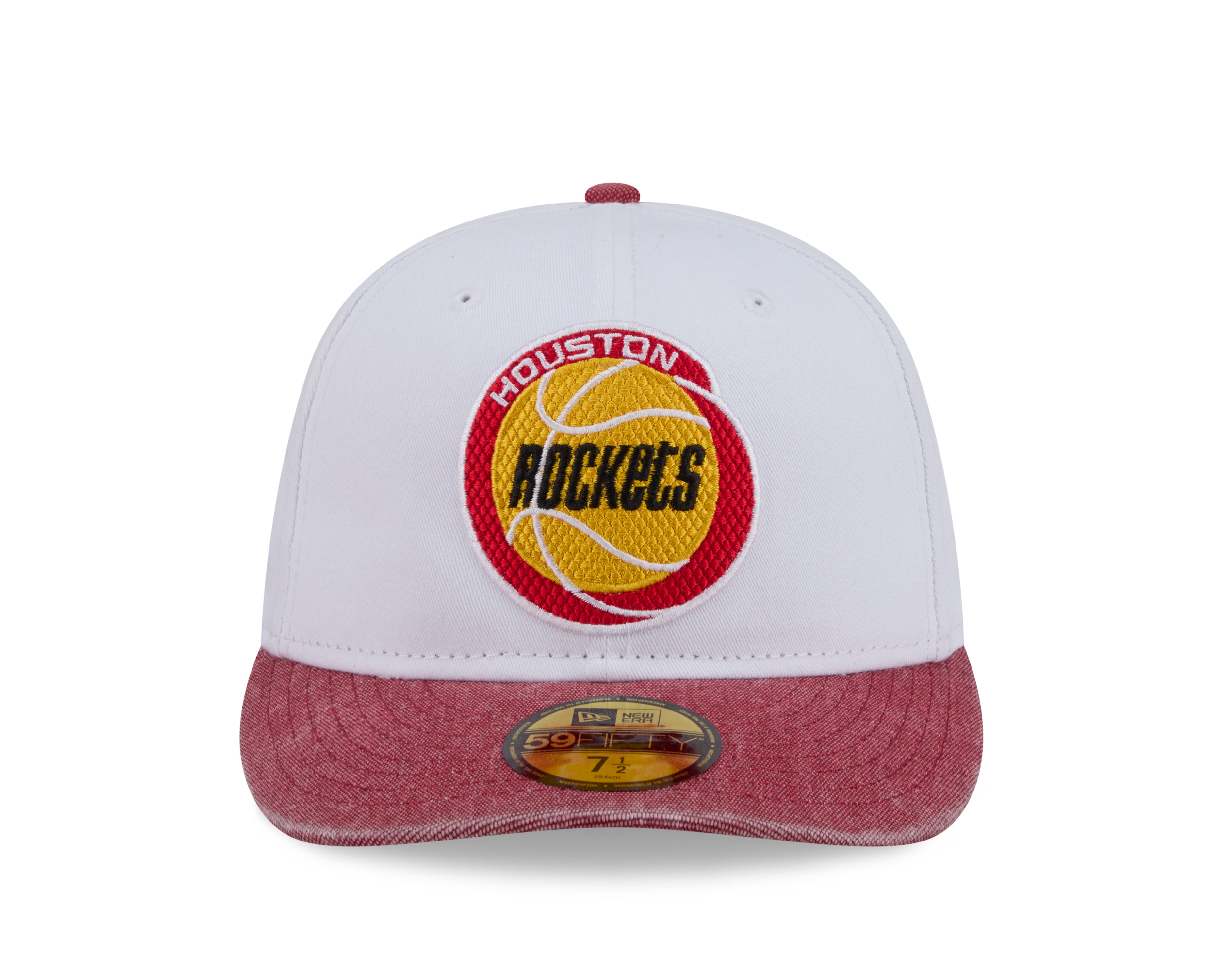 New Era 59FIFTY Houston Rockets fittet kasket i hvid og rød med klassisk baseballstil, synligt logo foran.