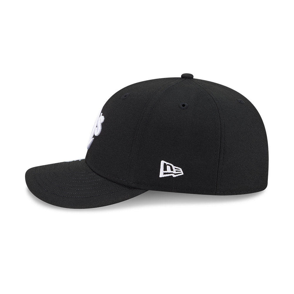 Sort New Era Oakland Athletics 9FIFTY A-Frame snapback cap med visseurf og justerbar rem, flot sportsstil.