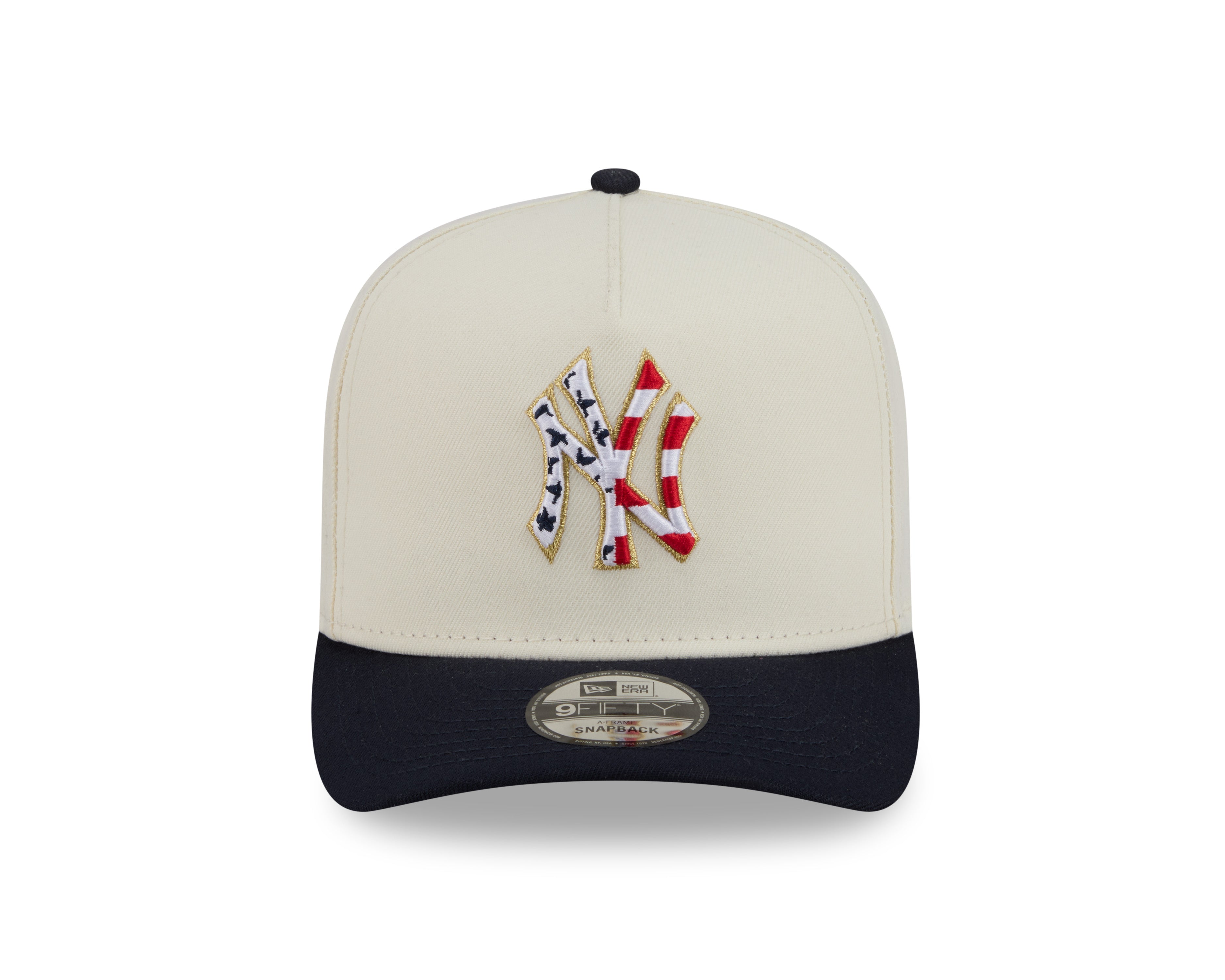 New Era New York Yankees 9FIFTY A-Frame snapback cap med stjerner og striber i kromfinish, vises i billedet