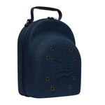 Navy New Era denim capbærer i 6-pack, taske til opbevaring og transport af caps, med justerbare stropper og praktisk design.