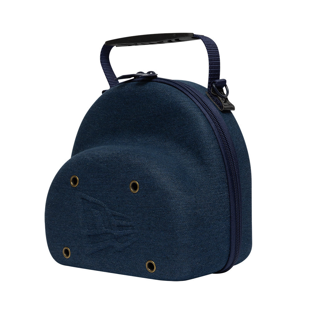 Dunkabel taske fra New Era med denim-design, to-pack navy farvet cap carrier til opbevaring af kasketter.