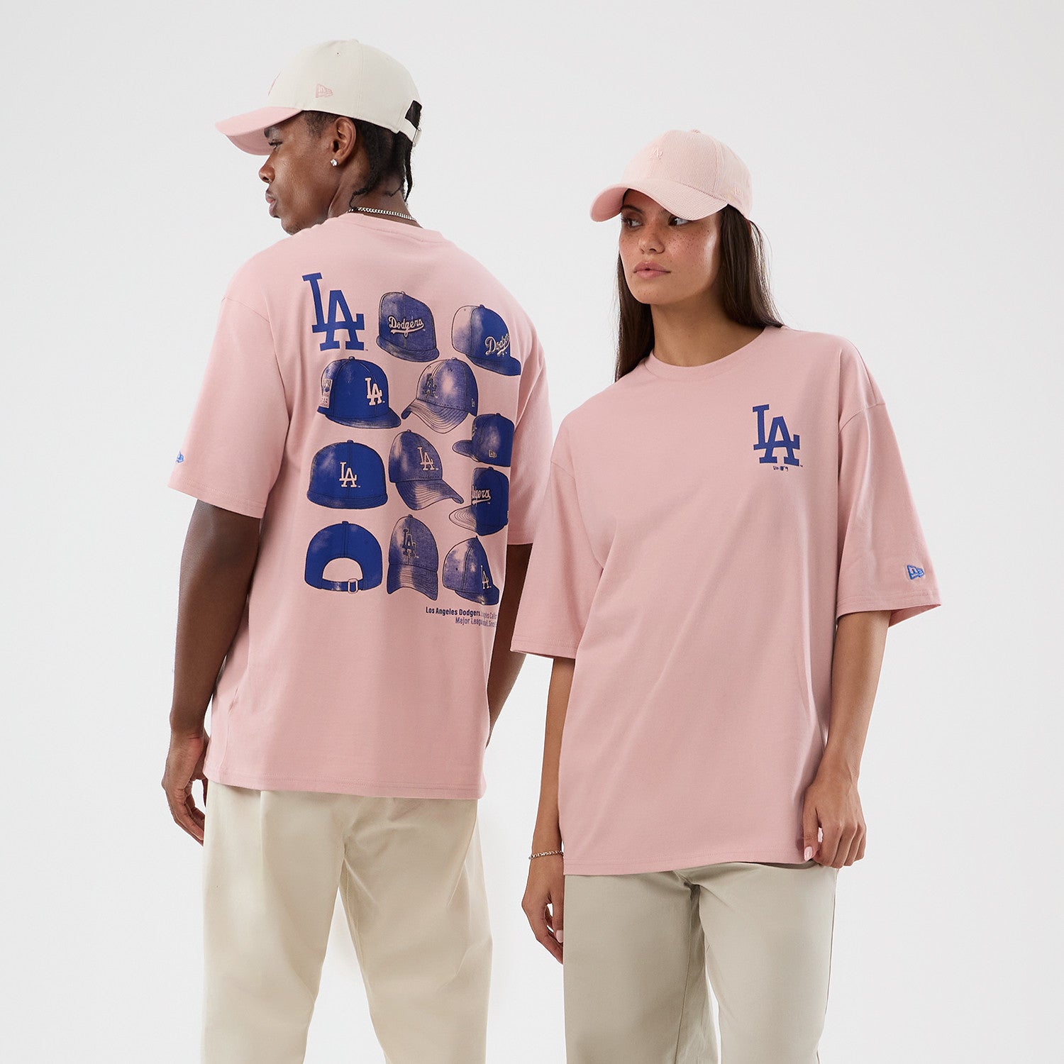 Pink New Era MLB T-shirt med Los Angeles Dodgers grafik og oversize pasform, casual sportstøj til fans.