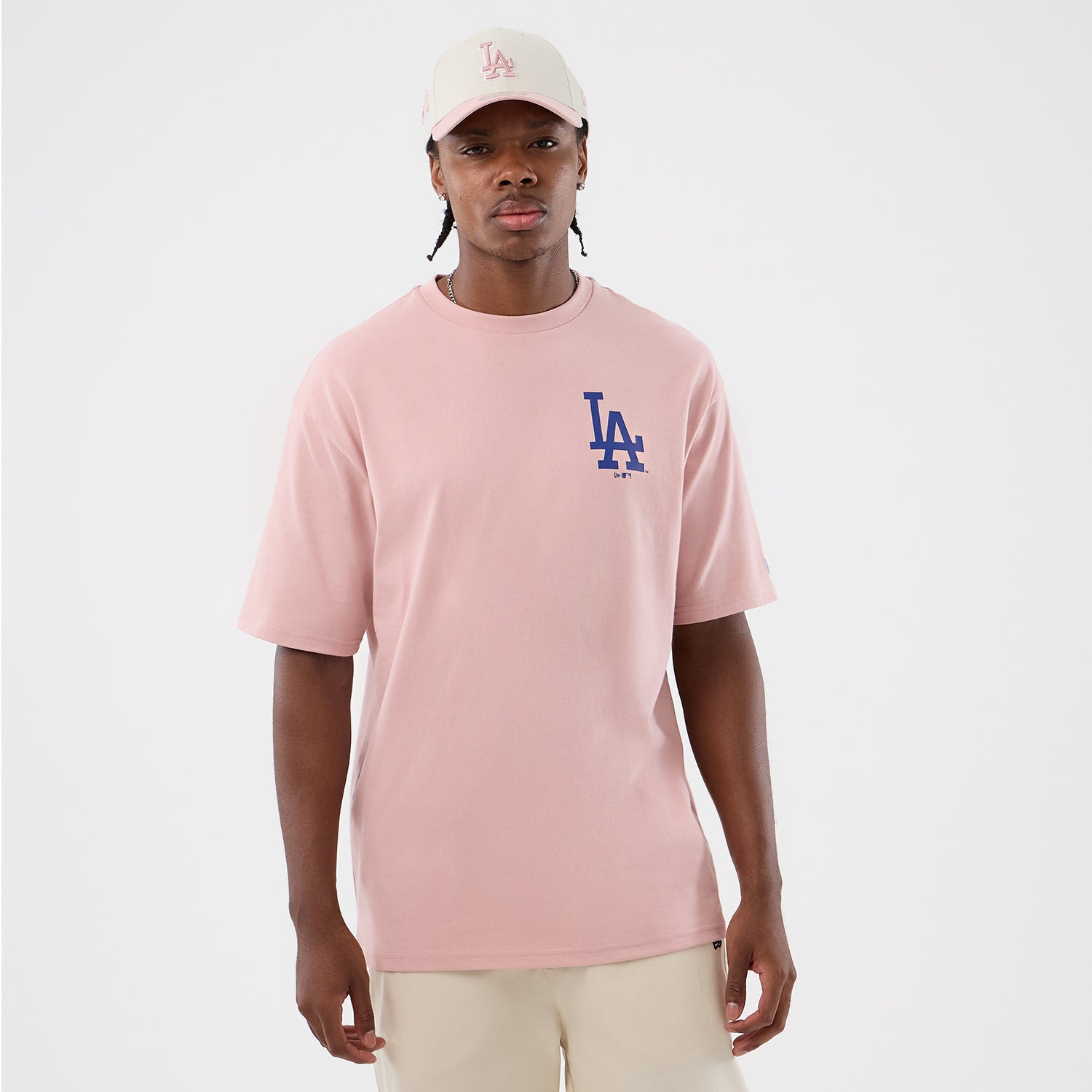 Pink New Era MLB Los Angeles Dodgers oversize T-shirt med grafisk design og logo, afslappet og komfortabel pasform
