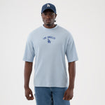 Blå New Era MLB Waffle Box T-shirt med Los Angeles Dodgers logo, casual t-shirt til baseballfans.