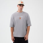 Grå New Era MLB waffle box T-shirt med Mets-logo, vises med frontdesign og blødt bomuldsstof.