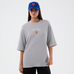 Grå New Era MLB Waffle Box T-shirt med Mets-logo og rund hals, blød bomuldsfinish, afslappet pasform, foran.