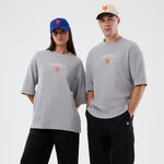 Grå New Era MLB Waffle Box T-shirt med Mets-logo, blødt bomuld, afslappet pasform, perfekt til fans.