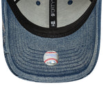 Blå New Era 9FORTY Los Angeles Dodgers cap i acid wash denim med justerbart fit og stolt Dodgers-logo.