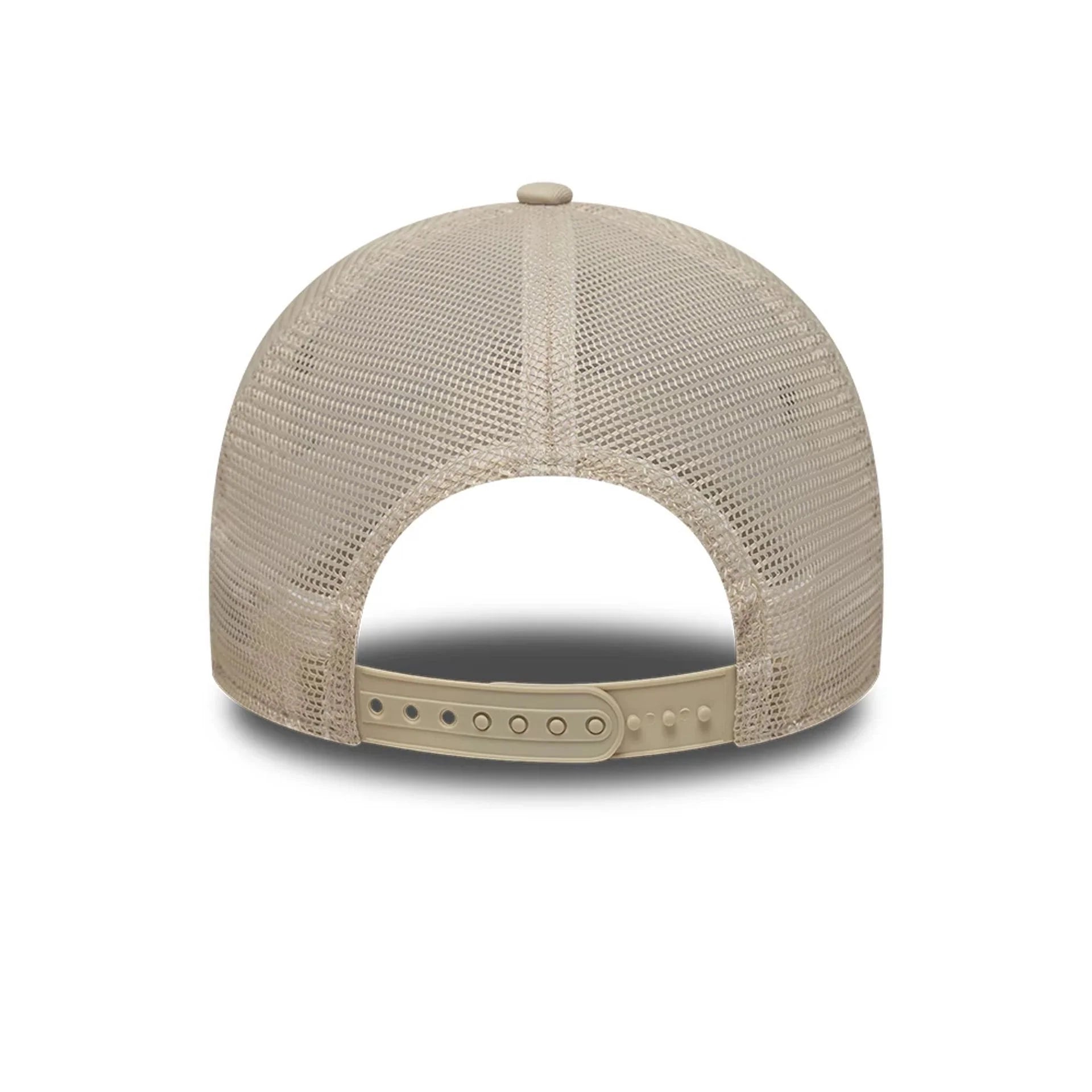 New Era League Essential Trucker Cap til Los Angeles Lakers i sten- og hvid farve, med mesh bag og Lakers-logo på fronten