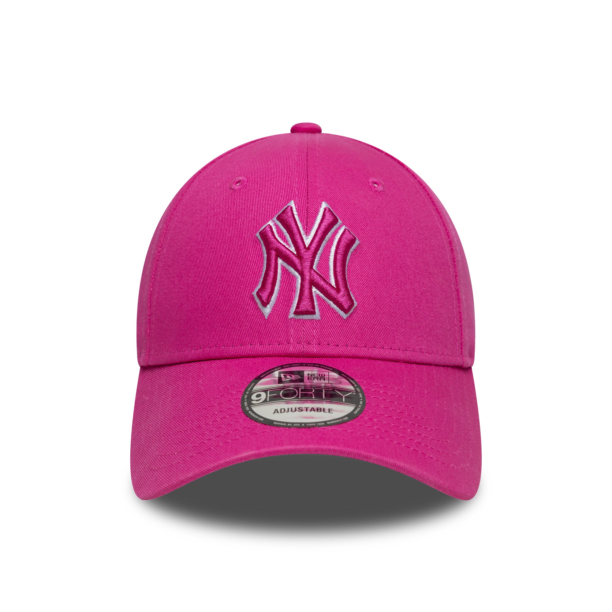 New Era New York Yankees 9FORTY cap med lyserødt TEAM OUTLINE design, justeresel, sporty og stilfuldt til baseballfans.