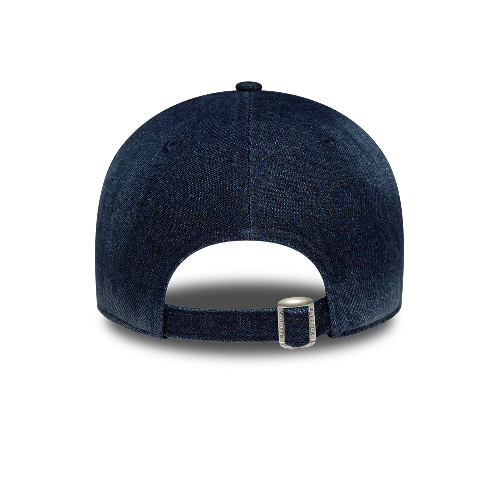 New Era 9TWENTY Dame denim A-Frame cap med Yankees logo i navy farve, afslappet og stilfuld hovedbeklædning.