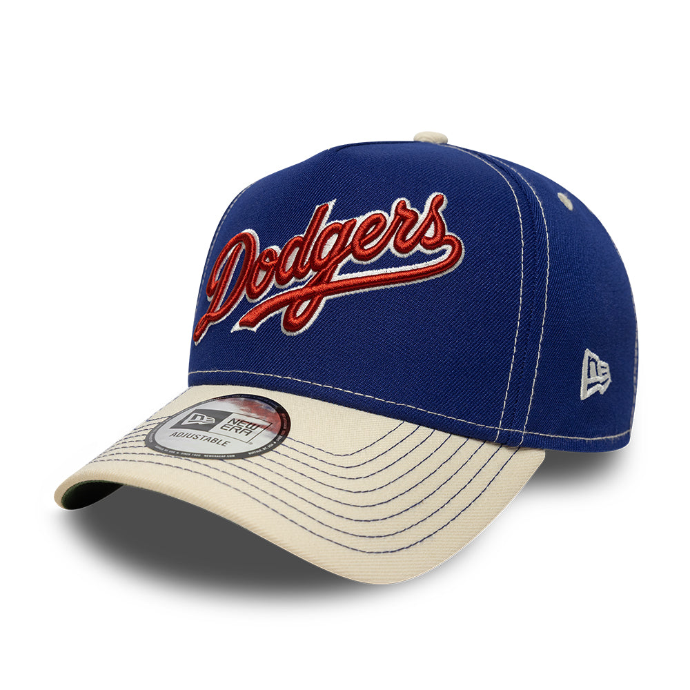 New Era 9FORTY E-Frame Los Angeles Dodgers cap i blå og krom med bylogo, sporty og stilfuld hovedbeklædning
