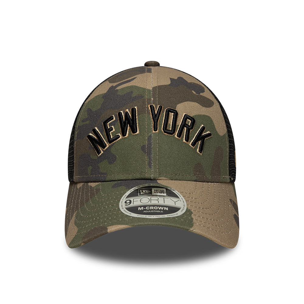 New Era 9FORTY M-CROWN New York Yankees cap med camo-udtryk i woodland camouflage mønster, blødt og komfortabelt fit