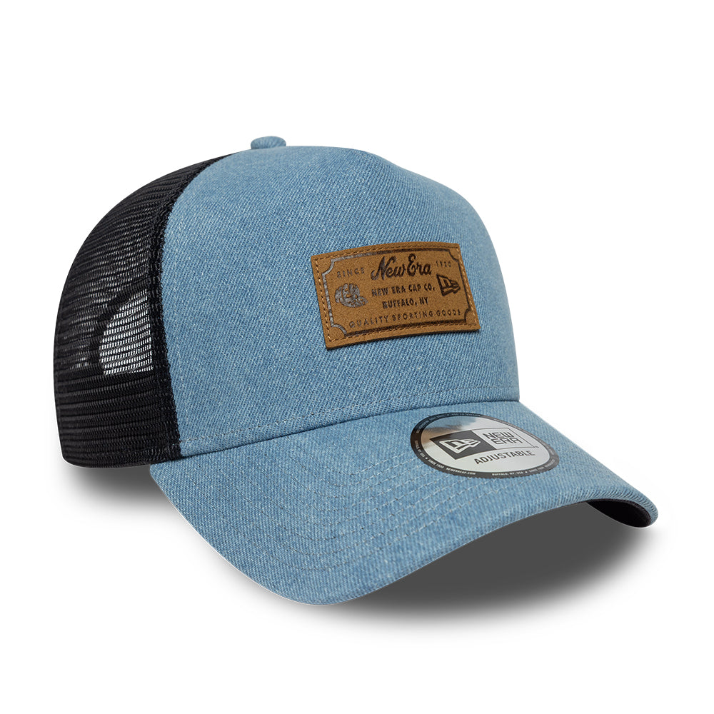 New Era - DENIM LEATHER PATCH - Trucker Cap - Navy - Headz Up 