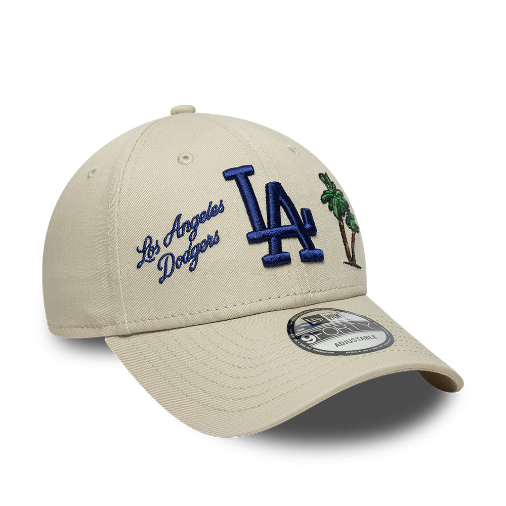 New Era Los Angeles Dodgers 9FORTY cap i stenfarve med justerbart bånd og Dodgers-logo, velegnet til fans og samlere